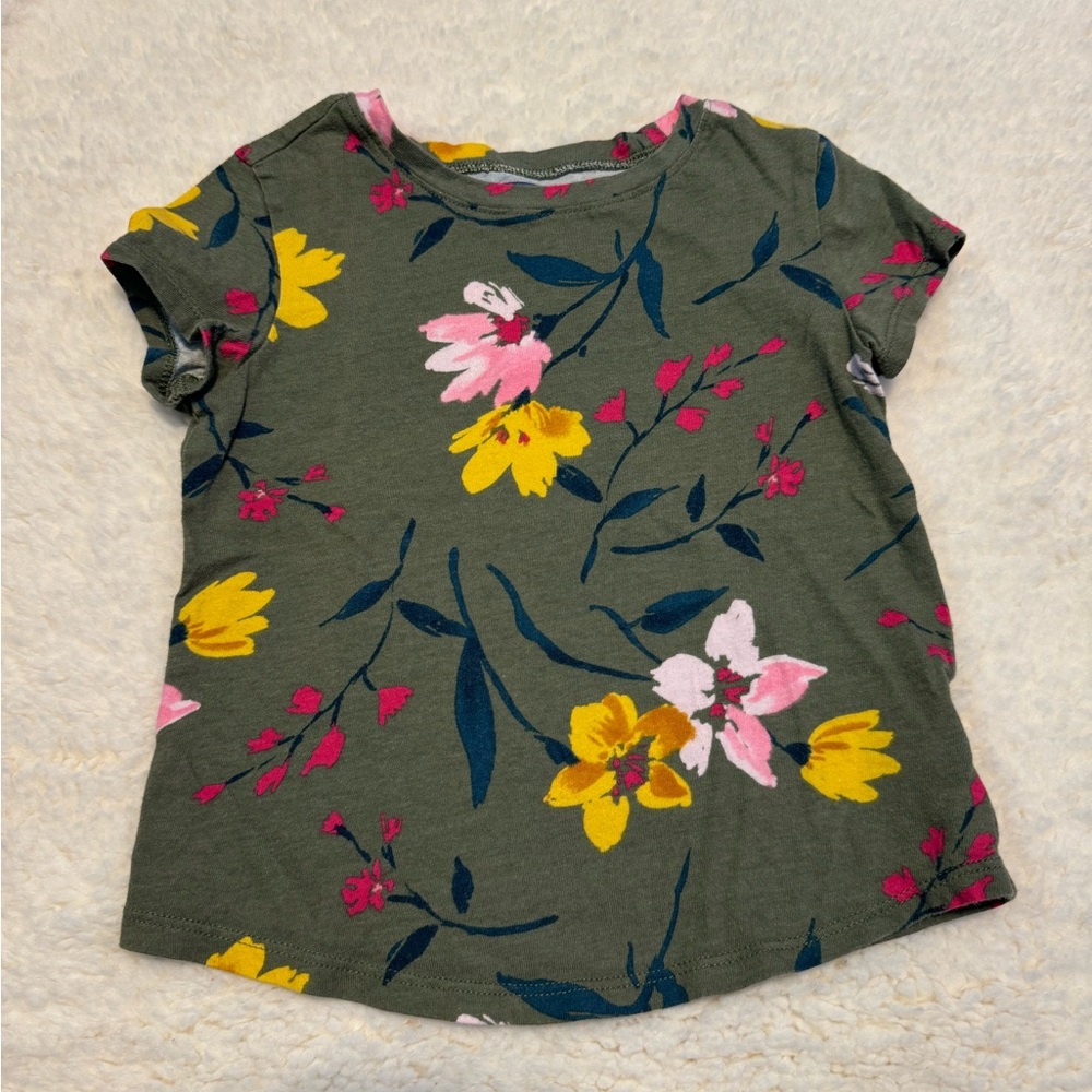 Old Navy Green and Pink Floral Short Sleeve Tee